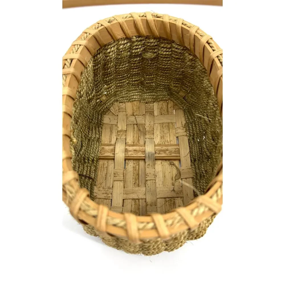 Hand Woven Handmade Wicker and Jute Basket with Handle Vintage